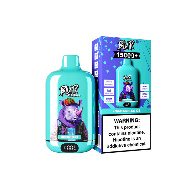 Jednorazówka e papieros o smaku StrawberryIce. Urządzenie na 15000 buchów, widoczne w lekkim rozmyciu